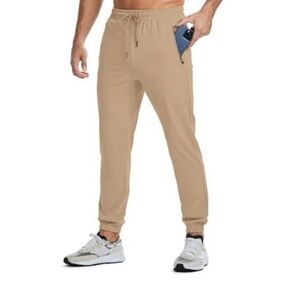 Men's Beige Jogger Pants with Zipper Pocket
